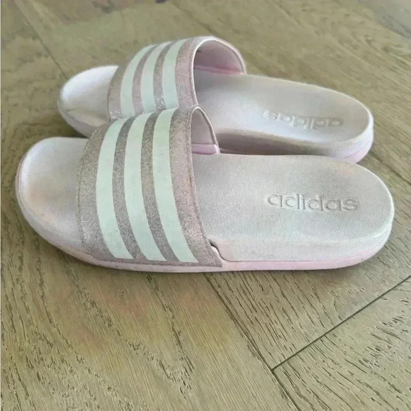 Adidas Girls Slide Sandal Pink Sparkle Size 1 - Picture 2 of 4